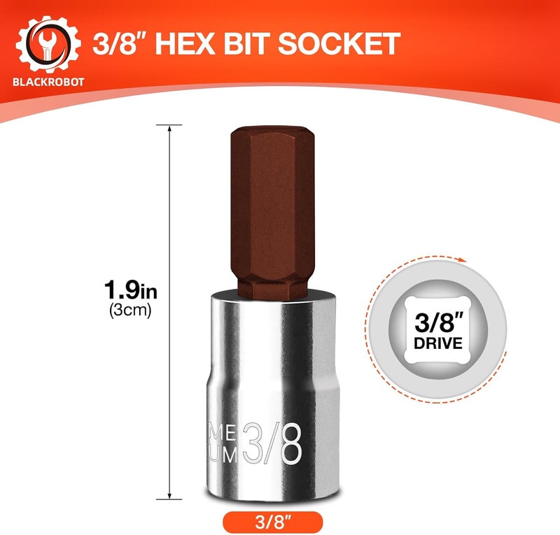 BLACKROBOT 3/8 inch Hex Bit Socket, 3/8 Inch Drive 3/8 Allen Key Socket, SAE, Full Polished, S2 Steel Head Made For Repairing - Image 1